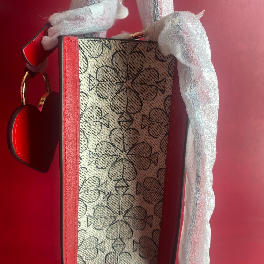 Special Flowers & Heart Kate Spade Coated Canvas Red Leather Trim Mini-Tote NWT - Picture 3 of 12
